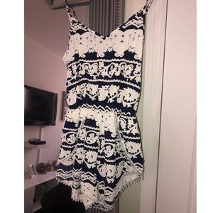 Navy blue & white lace romper